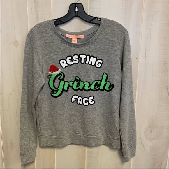 Rebellious One Size Small Grey “Resting Grinch Face” Christmas Graphic Sweater - Picture 1 of 3